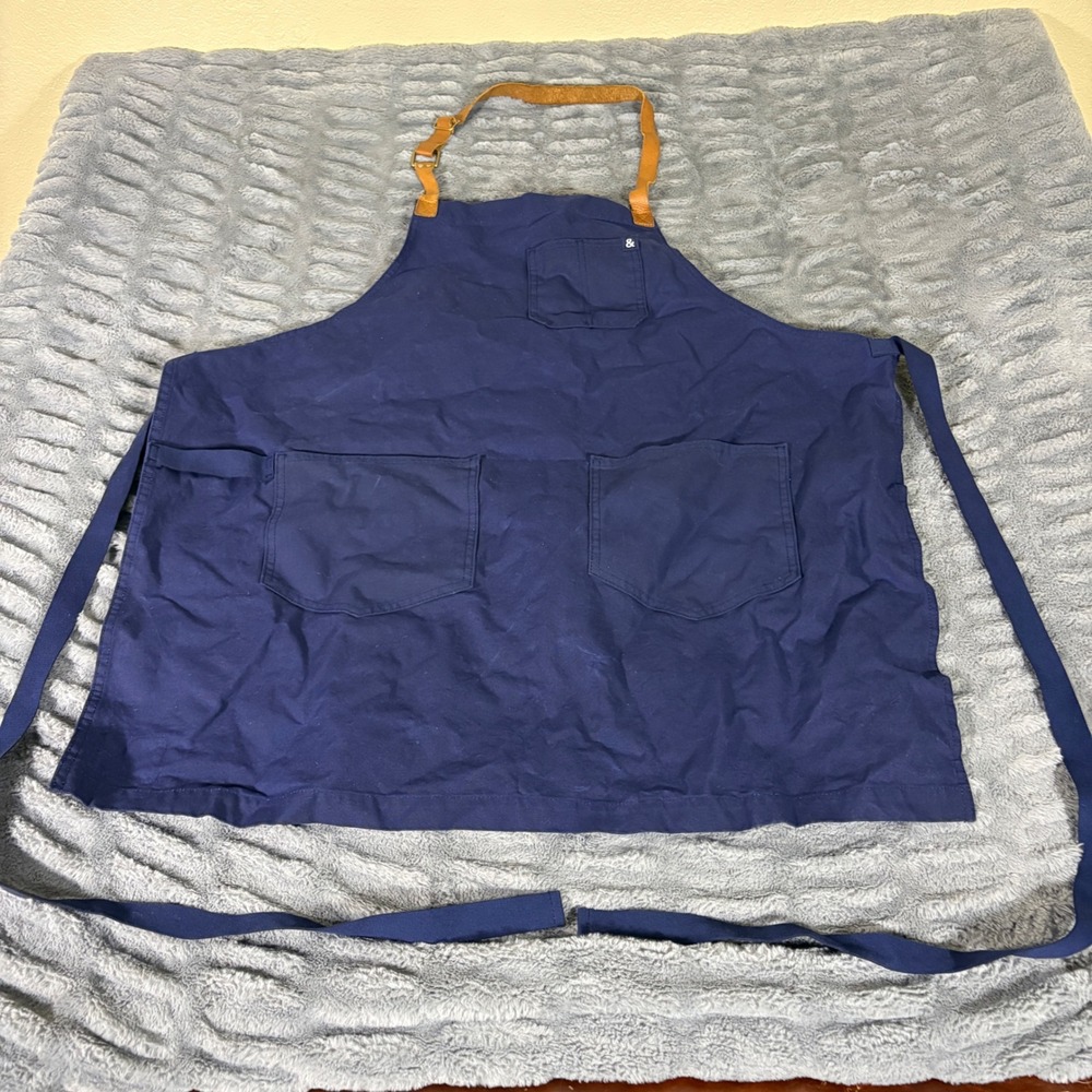 Hedley & Bennett Navy Blue Waxed Cotton Chef Apron Leather Strap AT537